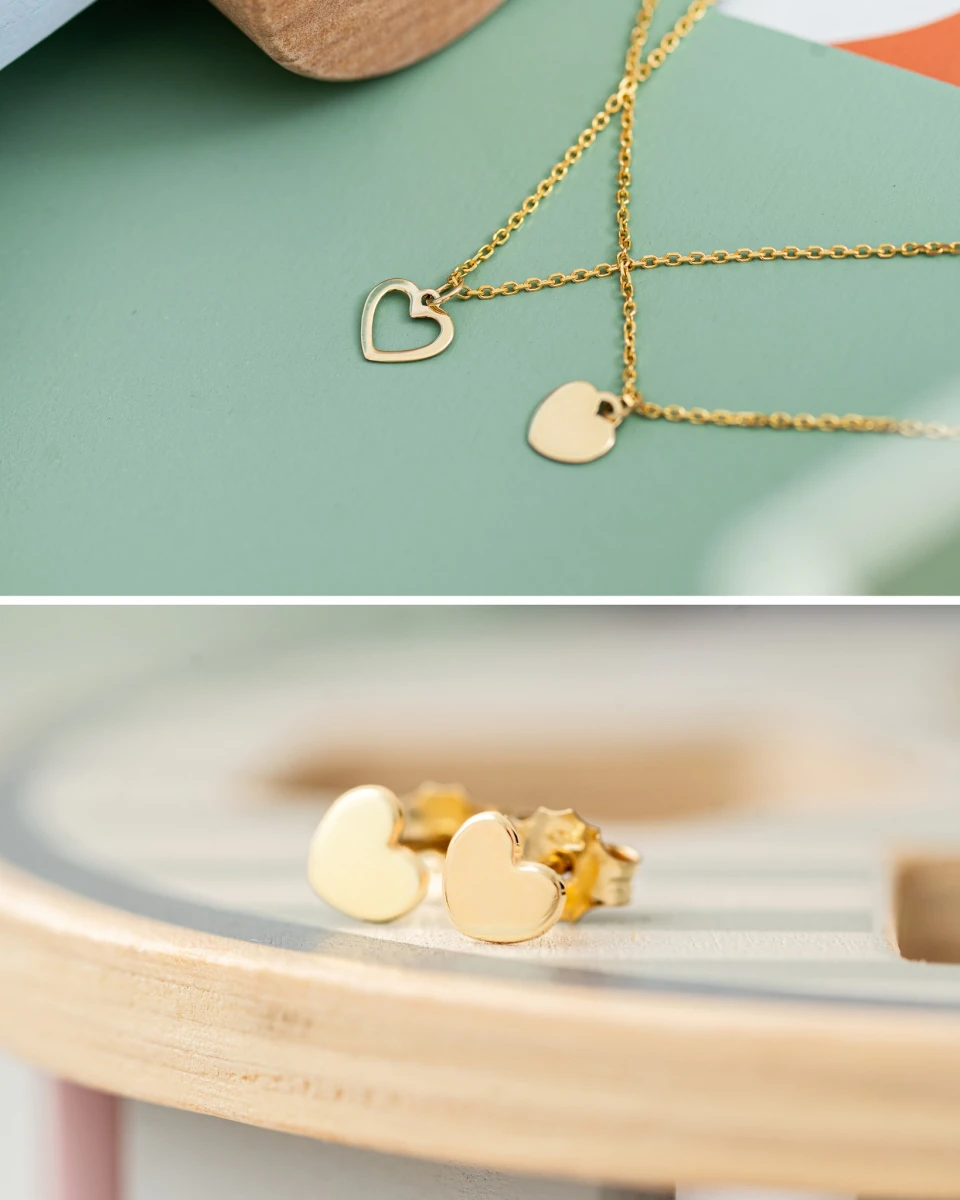 Náušnice zo žltého zlata Baby Heart 14K