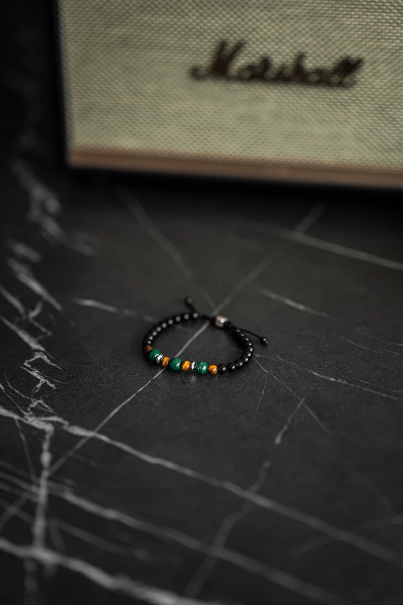 Náramok z ónyxu, tigrieho oka, malachitu a z 925 striebra