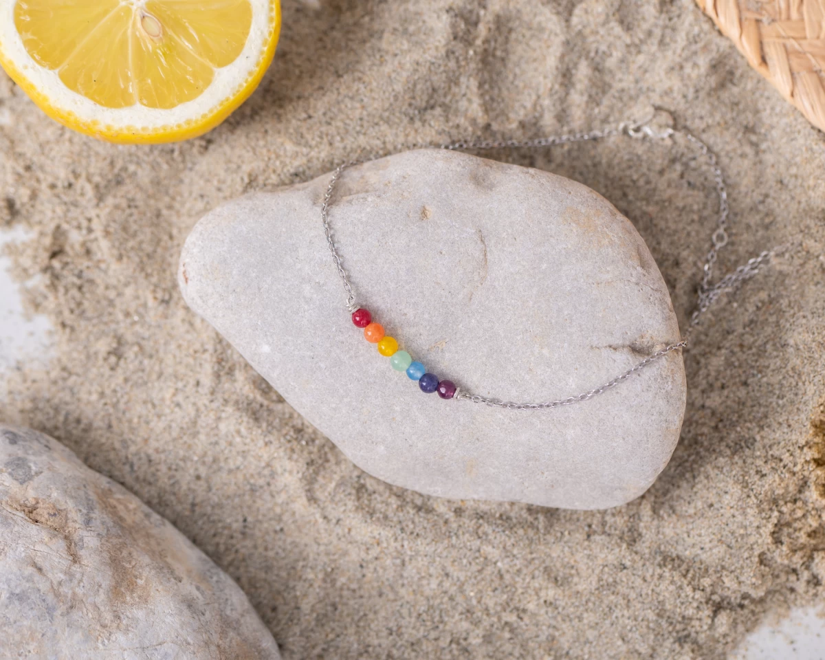 Náramok 7 čakier zo striebra 14K