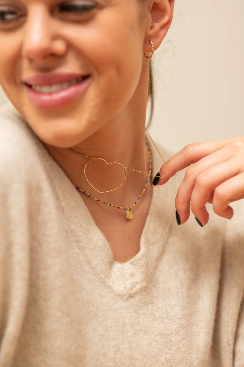 Náhrdelník zo žltého zlata 14K s veľkým srdcom ručne vyrobený originálny šperk