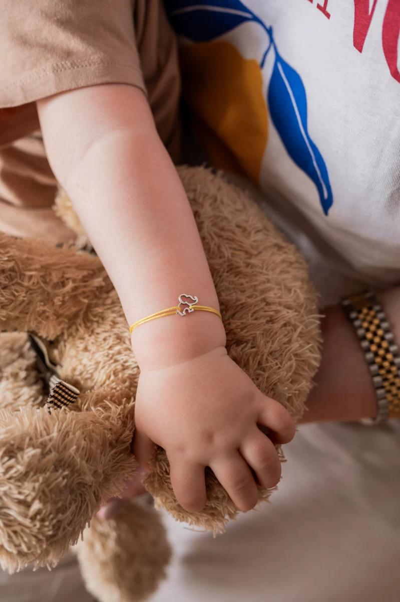 Detský šnúrkový náramok Obrys slona z bieleho zlata 14K