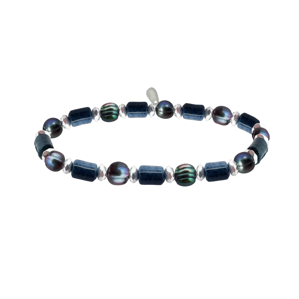 Náramok z dumortieritu a hematitu s tahitskou perlou striebro 925 luxusný šperk