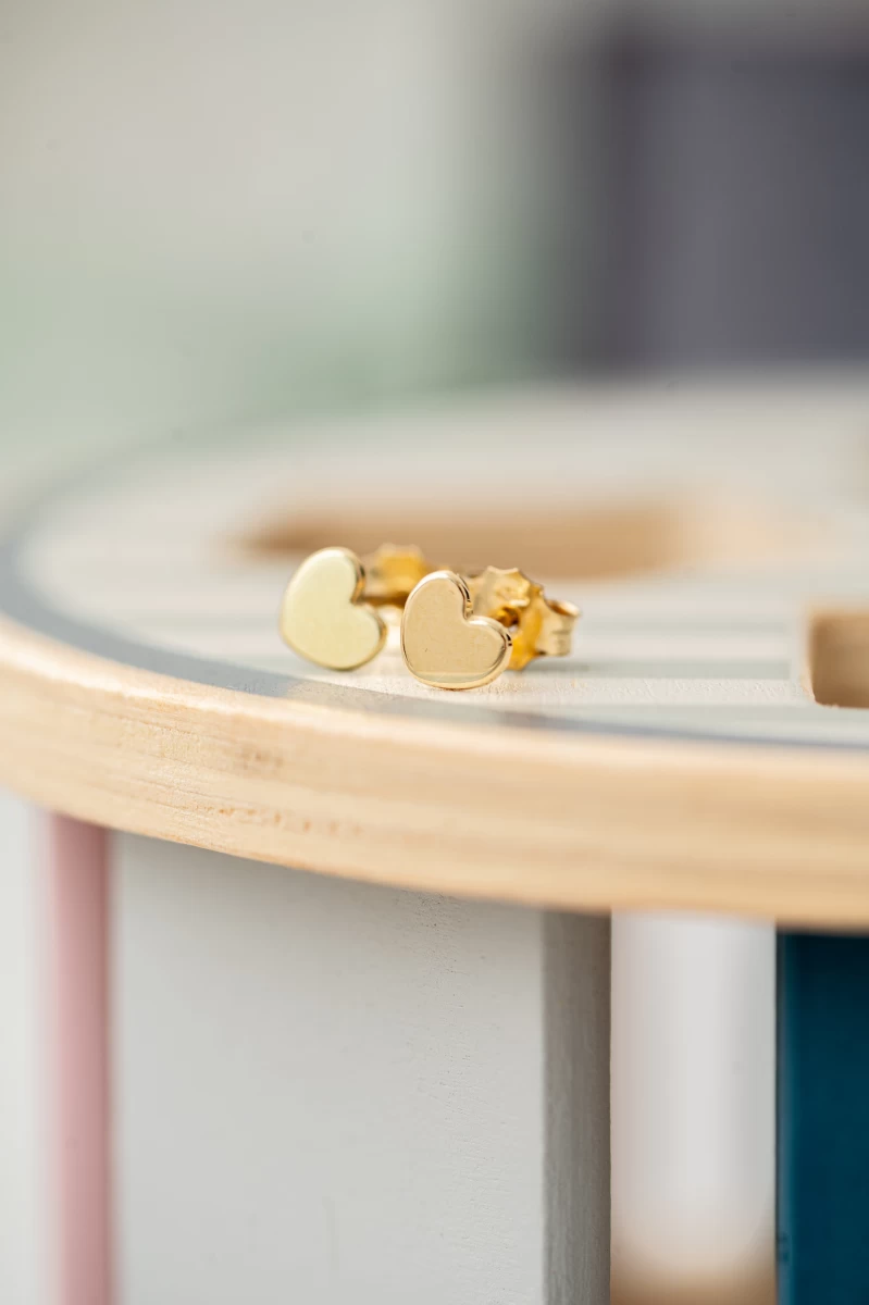 Náušnice zo žltého zlata Baby Heart 14K