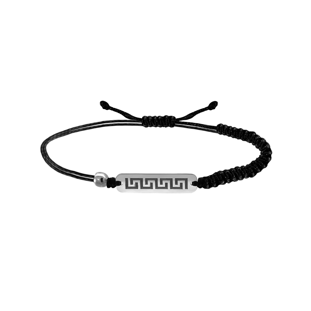 Pánsky náramok z čiernej makramé šnúrky so striebrom 925 grécky motív ZILIA