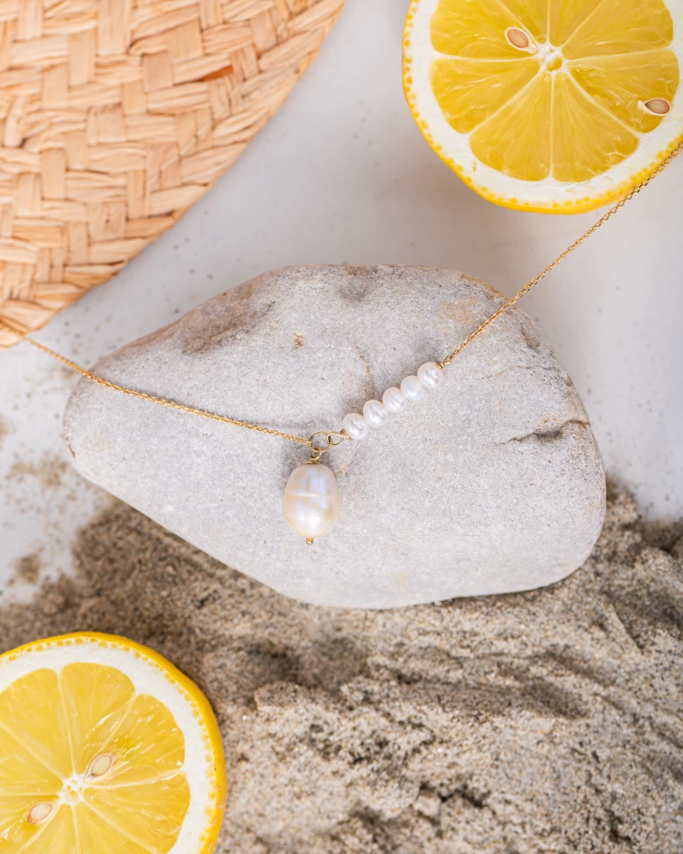 Náhrdelník z bielej perly z ružového zlata 14K