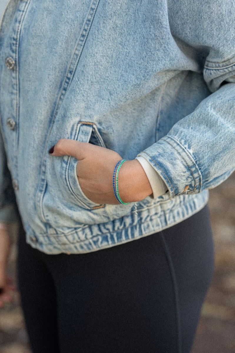 Strieborný náramok 925 s modrými zirkónmi tenisový štýl elegantný šperk