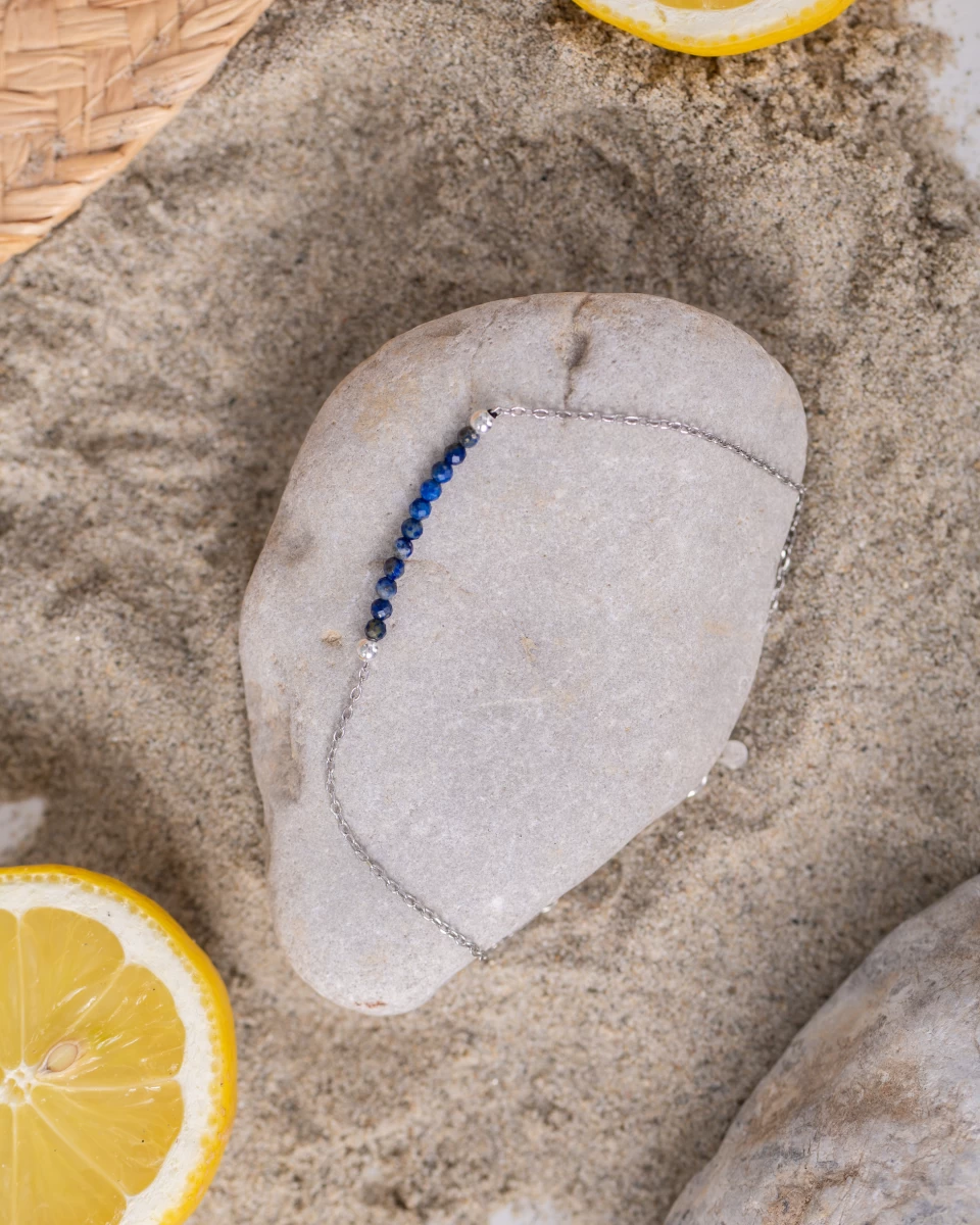 Náramok na členok z minerálu lapis lazuli a striebra 925