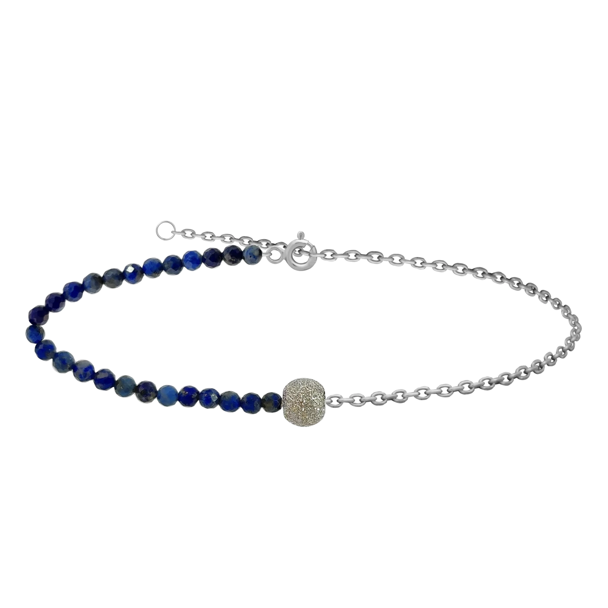 Náramok na členok s minerálom Lapis lazuli a striebornou retiazkou 925