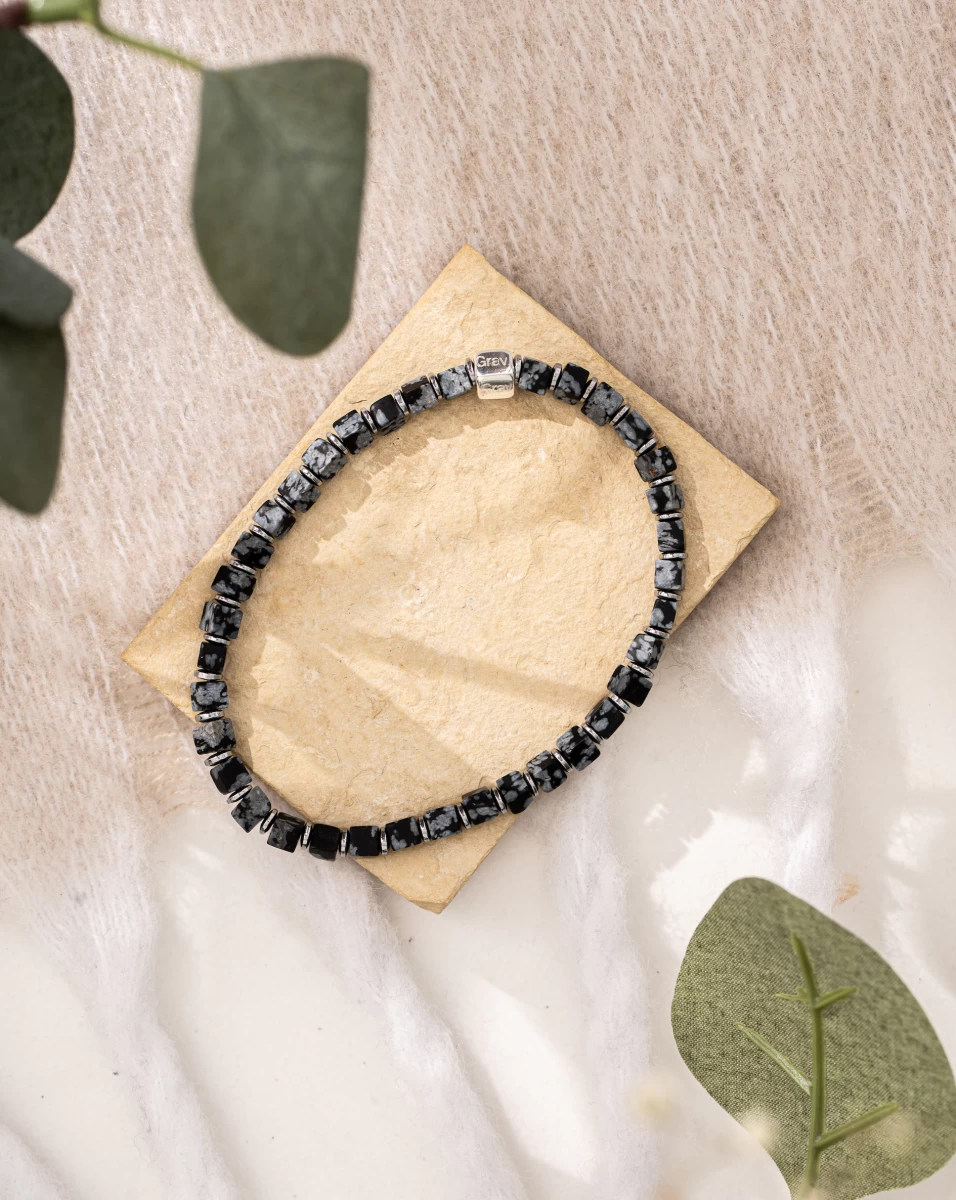 Strieborný náramok ZILIA Men Force Obsidian