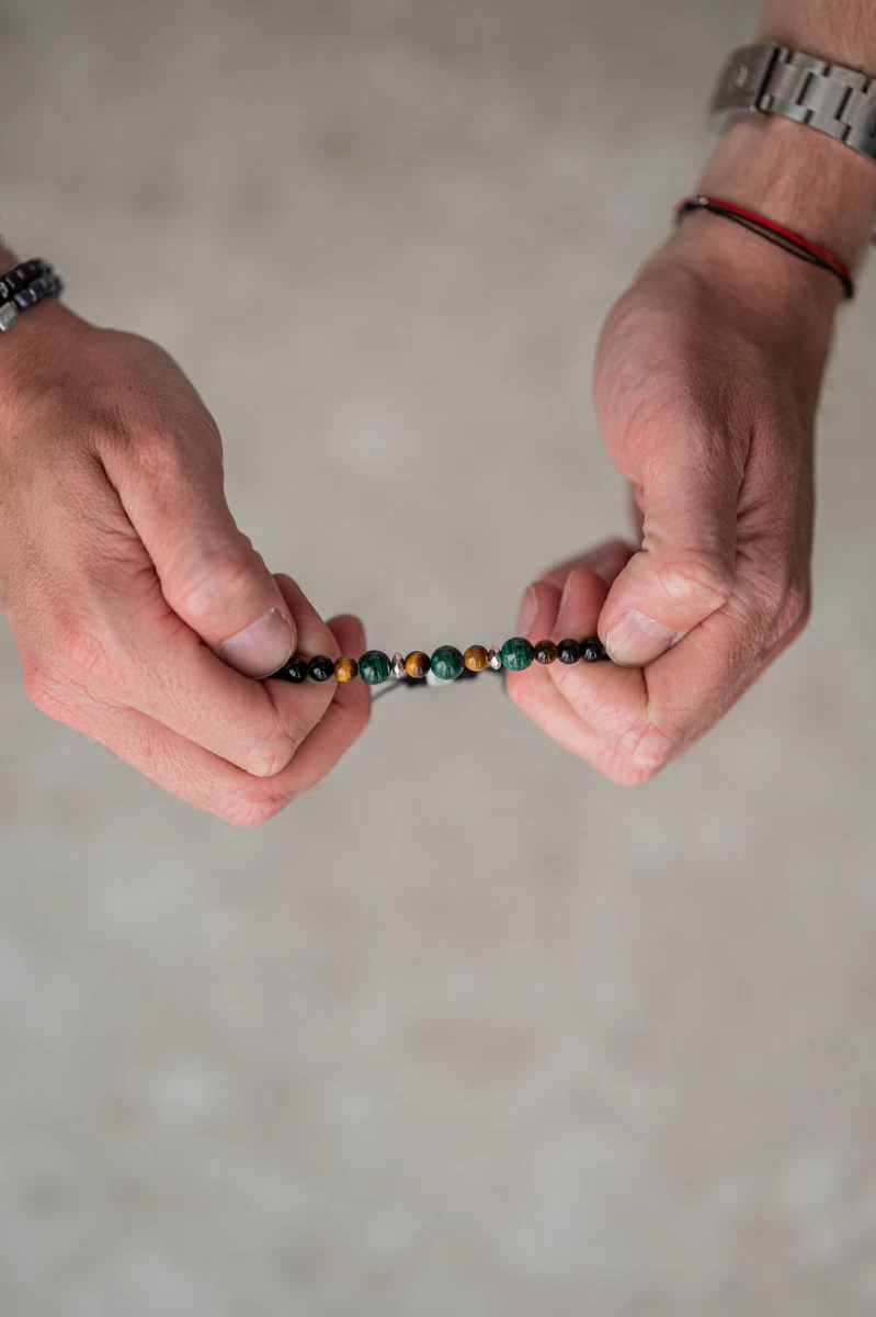 Náramok z ónyxu, tigrieho oka, malachitu a z 925 striebra