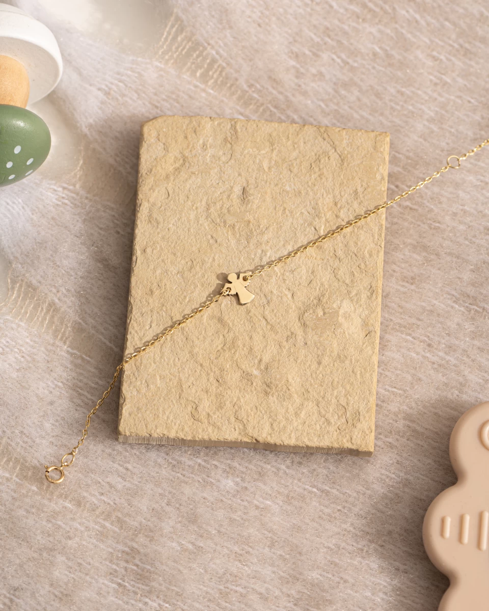 Detský náramok anjelik z ružového 14K zlata