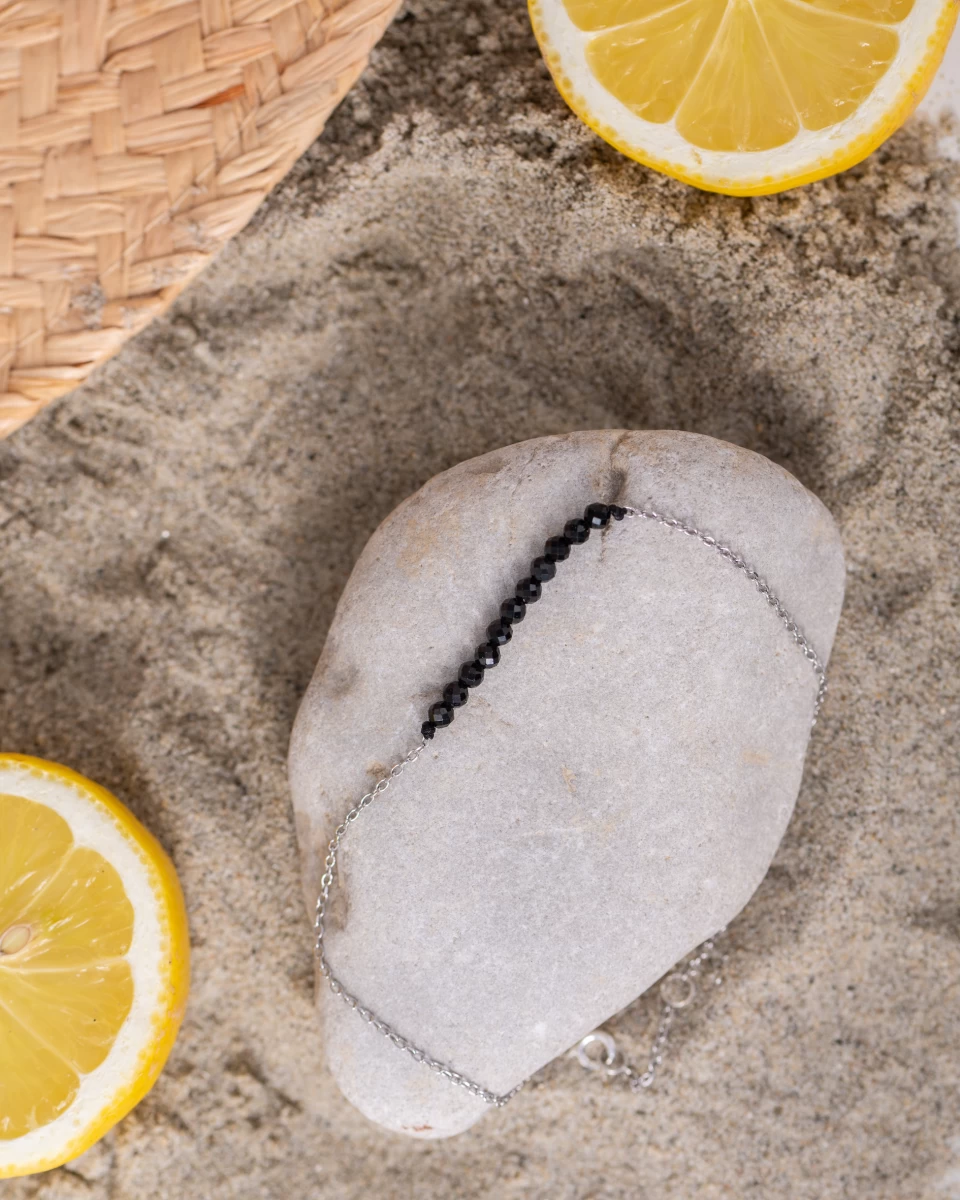 Strieborný 925 náramok na členok s minerálom spinel