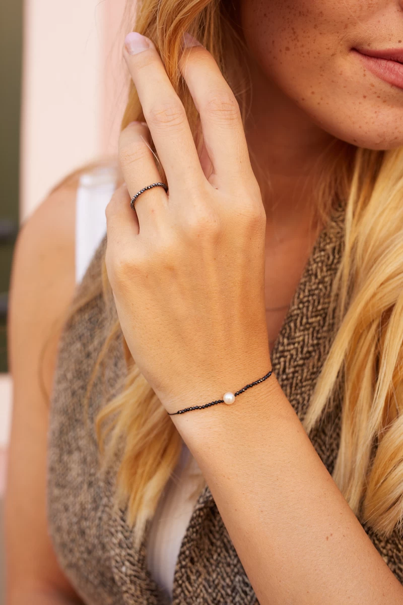 Náramok perla striebro, prírodný ónyx