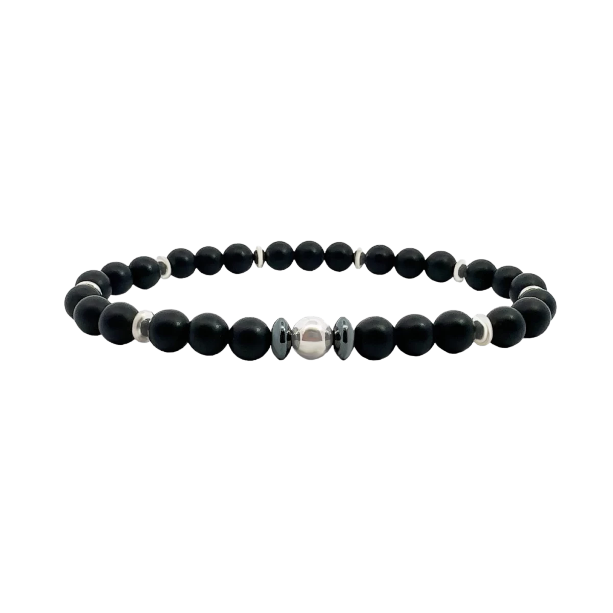 Náramok z čierneho onyxu, hematitového minerálu a striebra 925
