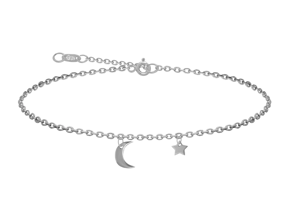 Náramok na členok Mesiac Hviezda Striebro