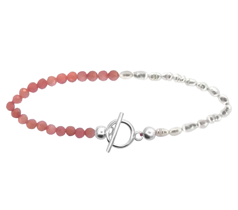 ZILIA Pink Opal Perla Strieborný členkový náramok